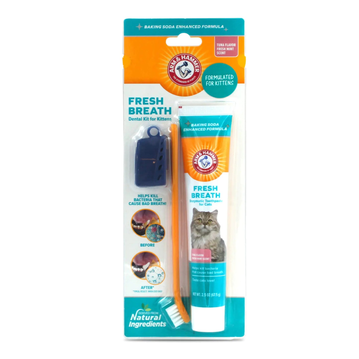 Arm & Hammer Cat Dental Kit - Toothbrush Toothpaste and Oral Care for Kittens with Tuna and Fresh Mint Flavors